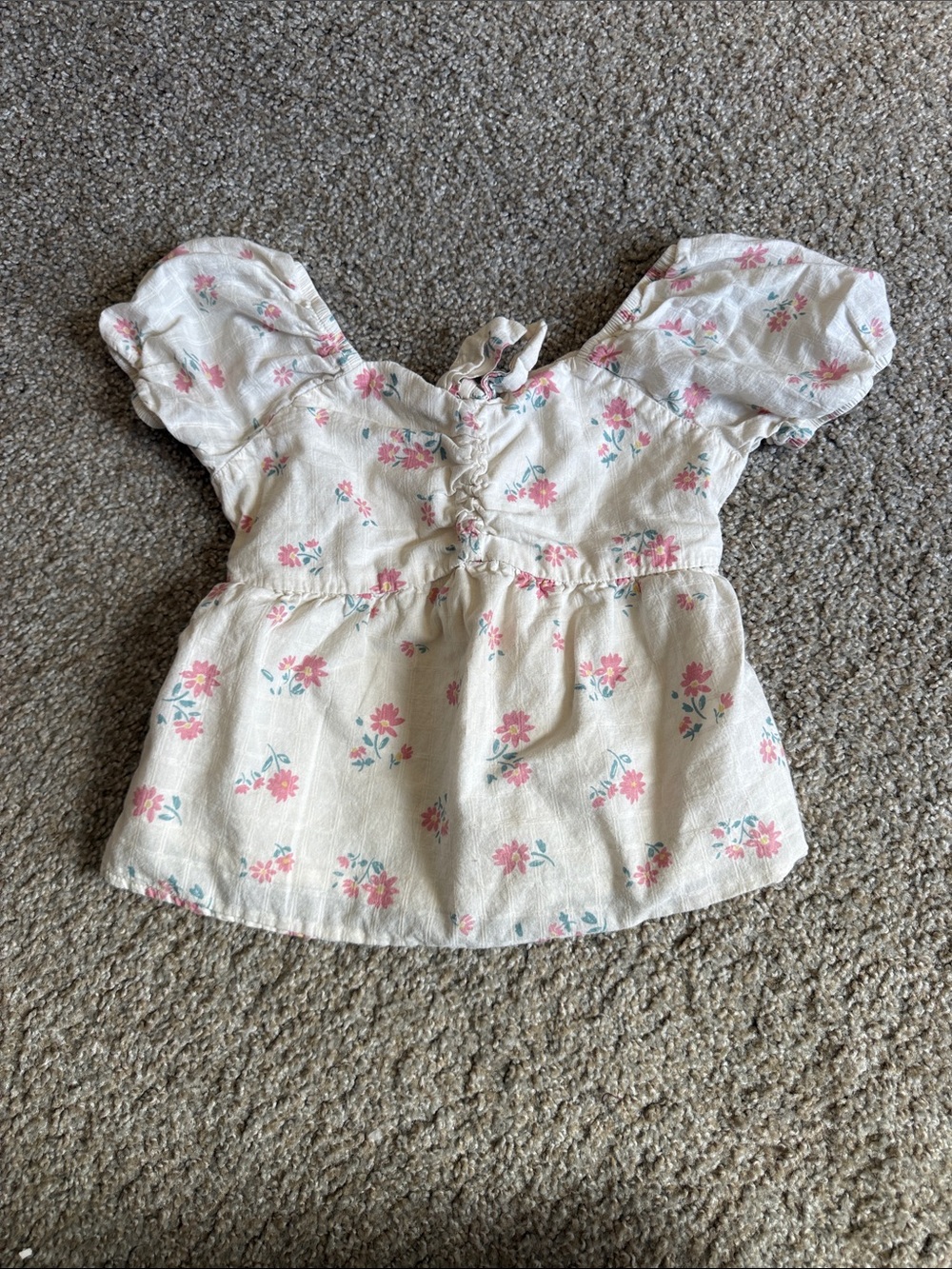 wonder nation Cream Floral Puff-Sleeve Top with Pink Flowers